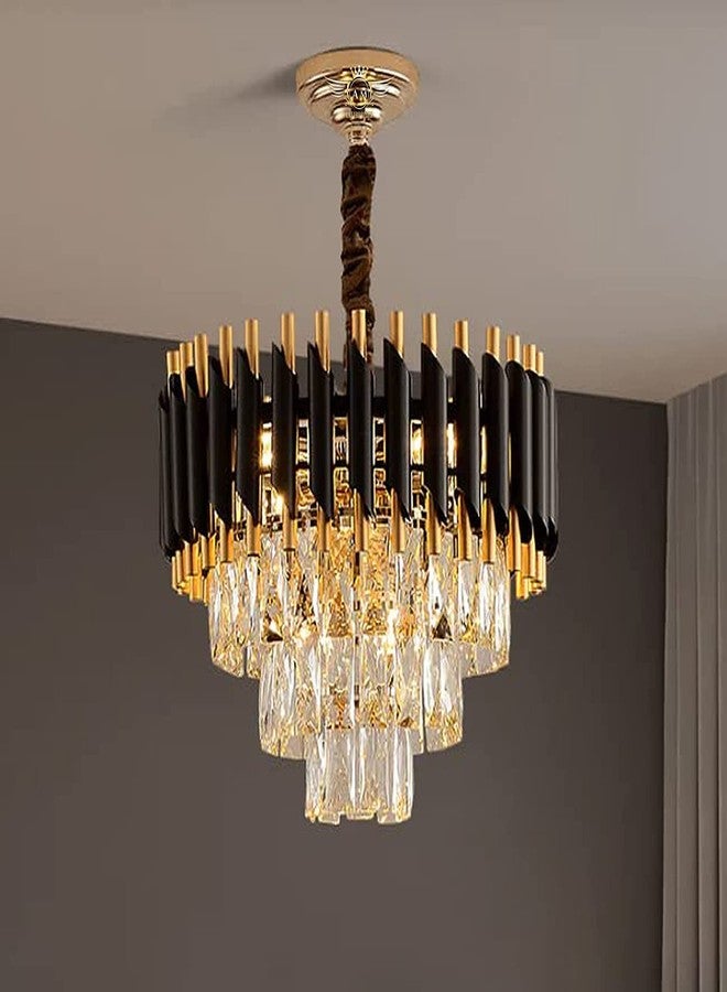 Virya Modern Crystal Chandeliers Black Gold K9 Crystal 3 Tier Round Crystal Chandelier Ceiling Light Fixture for Living Room and Hallway 400mm - Image 1